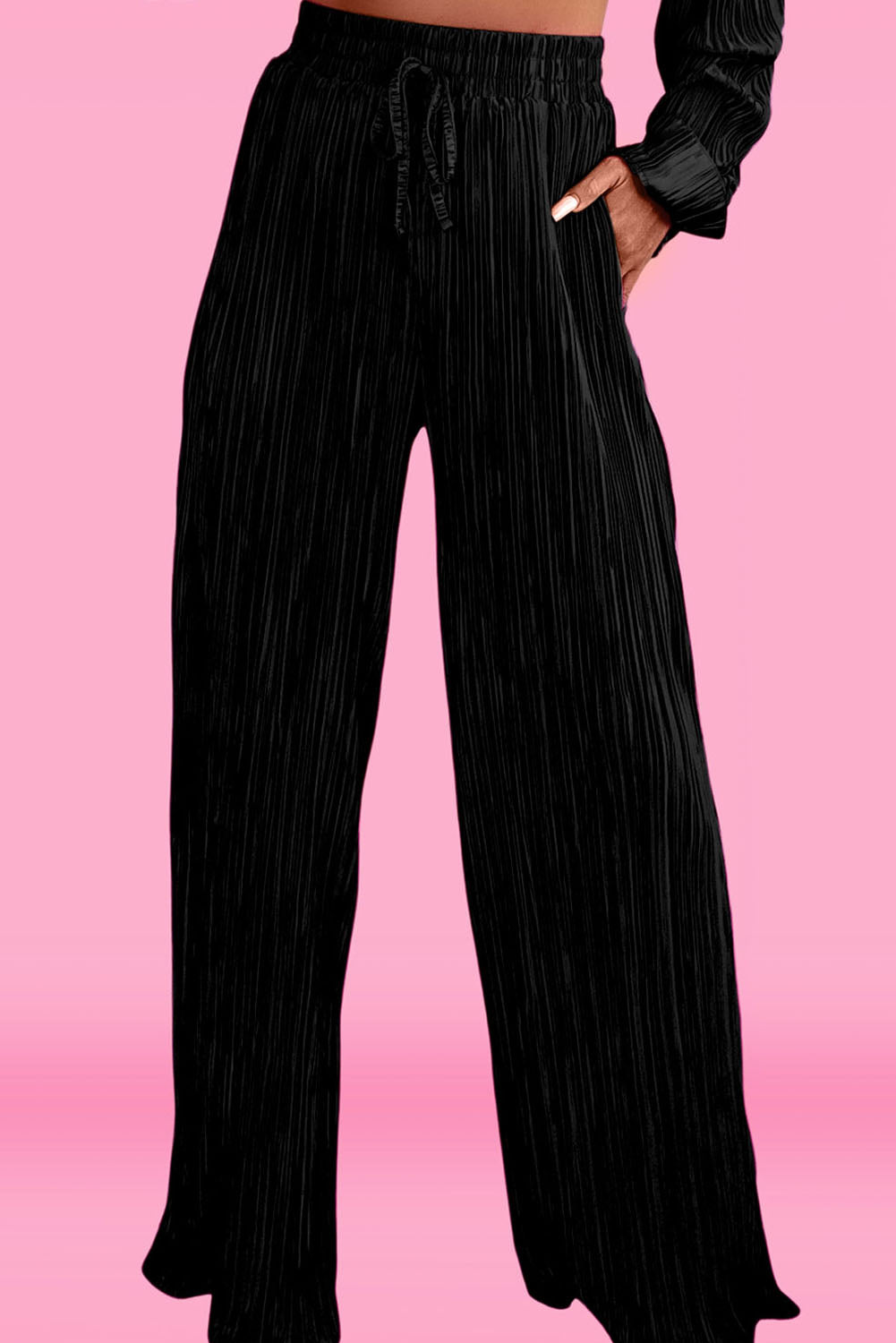 - Pleated Long Sleeve Shirt and Wide-Leg Sets - womens pants set at TFC&H Co.