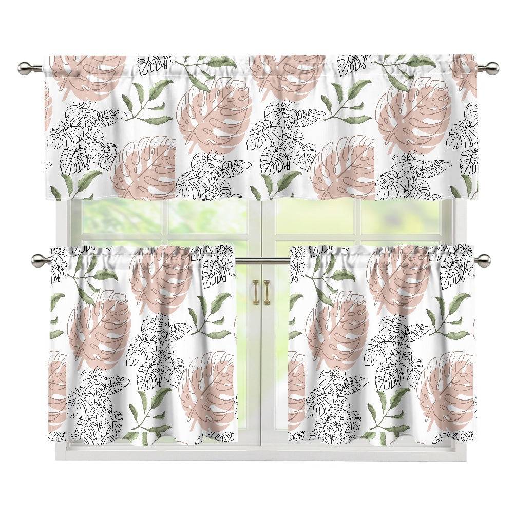 white - White Floral Kitchen Curtain Valance and Tiers Set - Window Curtains at TFC&H Co.
