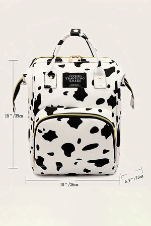 White Cow Spot Print Multi Pocket Canvas Backpack - backpack at TFC&H Co.