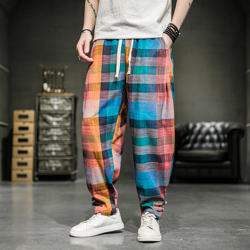 Color Grid - Simplicity Retro Color Plaid Ankle Banded Men's Slacks - mens pants at TFC&H Co.