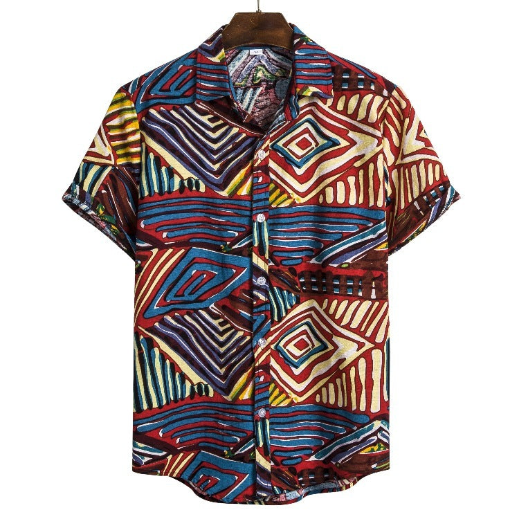 CS2 - Men's Ethnic Style Series Plus Size Linen Button Up Shirts - mens button up shirt at TFC&H Co.