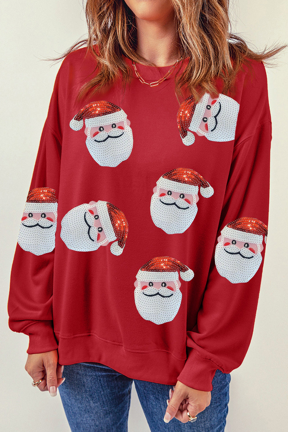 Red-2 Santa Claus Sequin Graphic Women's Christmas Sweatshirt - 2 colors - women's sweatshirts at TFC&H Co.