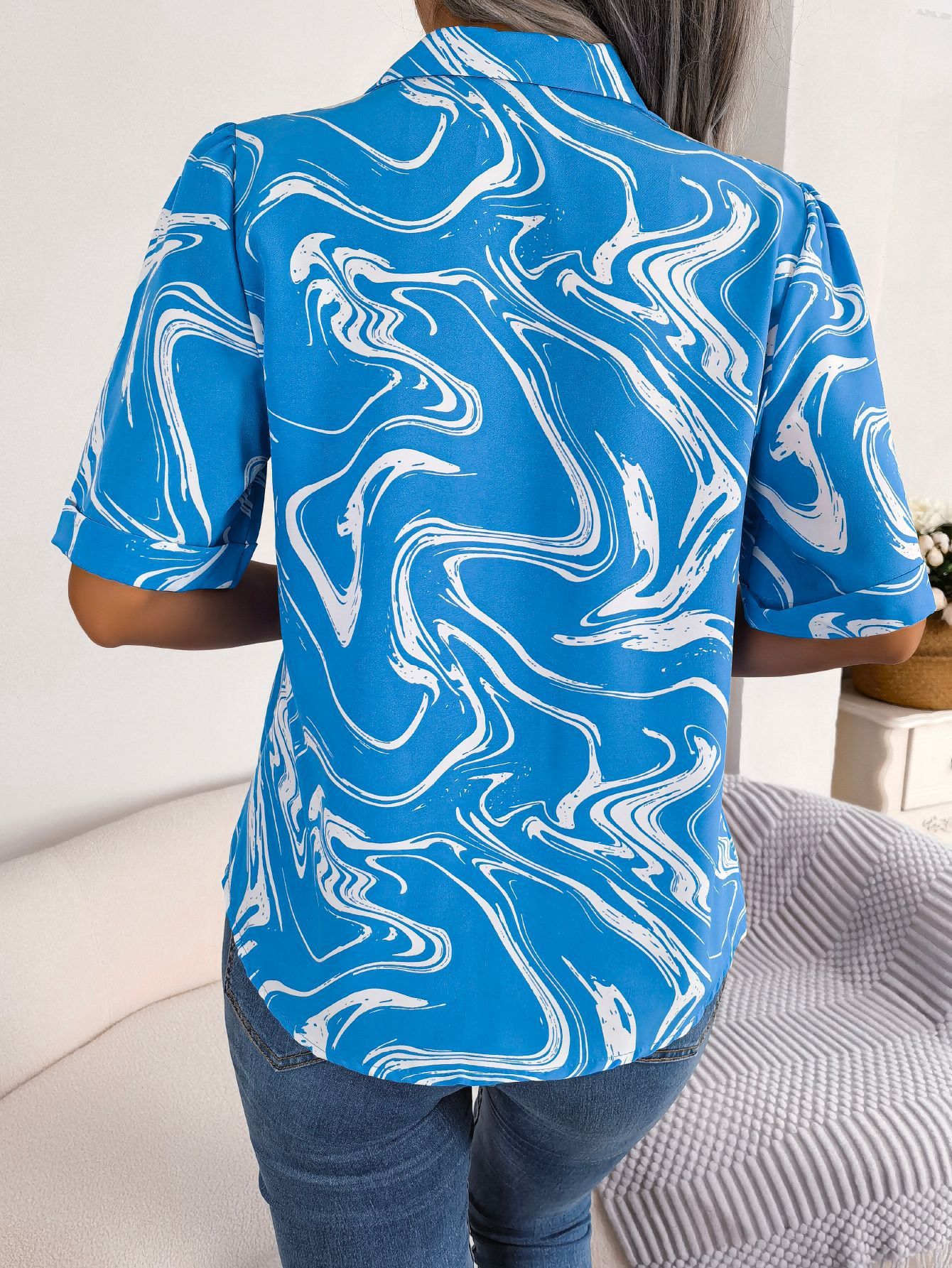 Fashion Swirled Summer Casual Lapel Shirt For Women