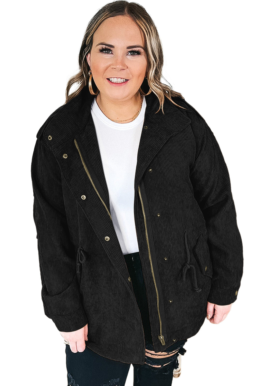 Voluptuous (+) Plus Size Button Zipped Corduroy Jacket - various colors - women's jacket at TFC&H Co.