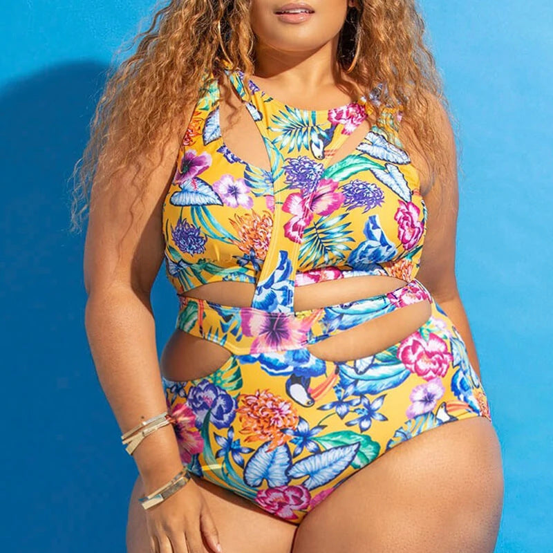 Yellow - Voluptuous (+) Ethnic Print Plus Size Swimsuit for Women - womens swimsuit at TFC&H Co.