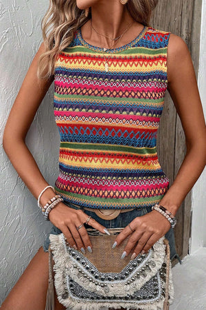 - Ethnic Wavy Pattern Round Neck Women's Tank Top - womens tank top at TFC&H Co.