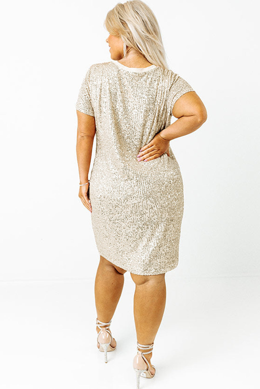 - Silvery Voluptuous (+) Plus Size Sequin Short Sleeve T Shirt Dress - Plus Size Dresses at TFC&H Co.