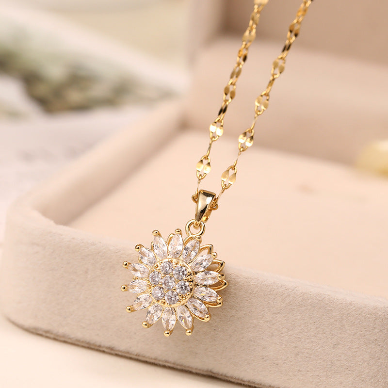 - Double-layer Rotatable Sunflower Necklace Jewelry - necklace at TFC&H Co.