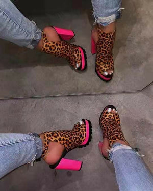 LEOPARD - Ladies High Heel Peek Toe Sandals - womens shoe at TFC&H Co.