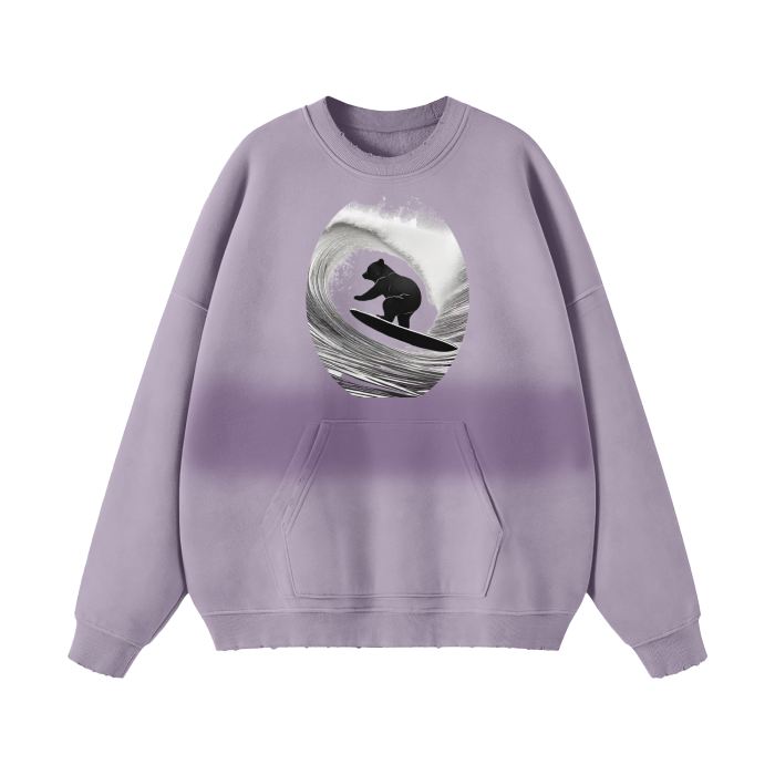 Dark Purple Teddy Rip Streetwear Unisex Colored Gradient Washed Effect Pullover - unisex sweaters at TFC&H Co.