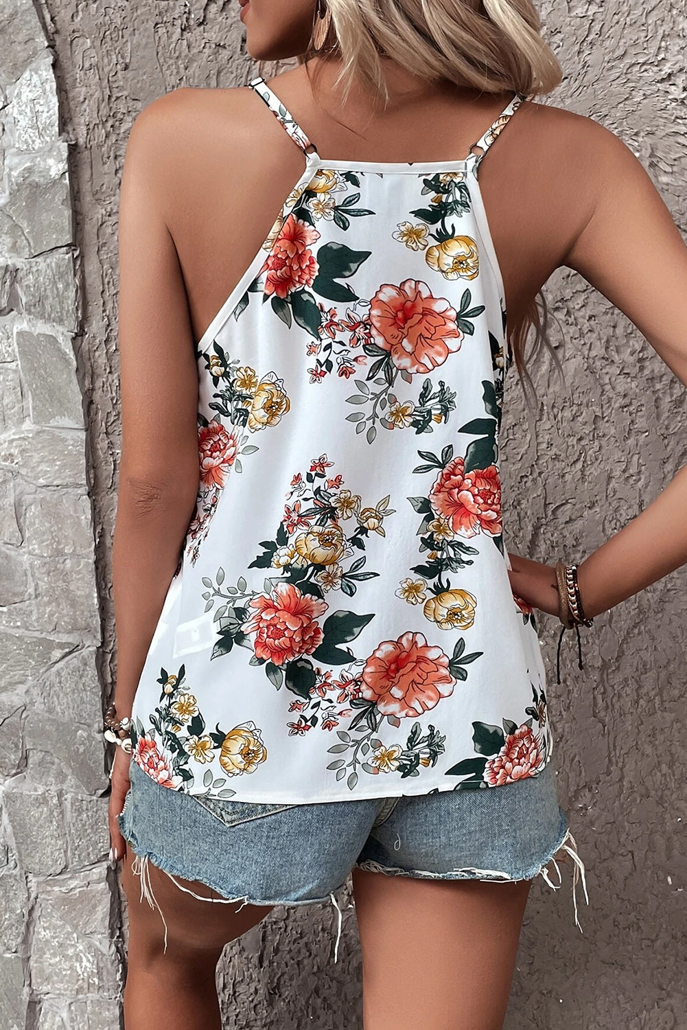 - Floral Print Lace V Neck Tank Top - womens tank top at TFC&H Co.