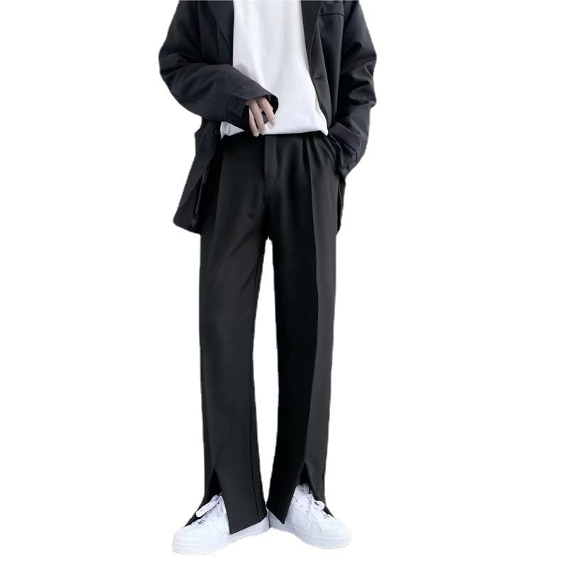 Black - Straight Leg Flared Men's Slacks With Mopping Slits - mens suit pants at TFC&H Co.