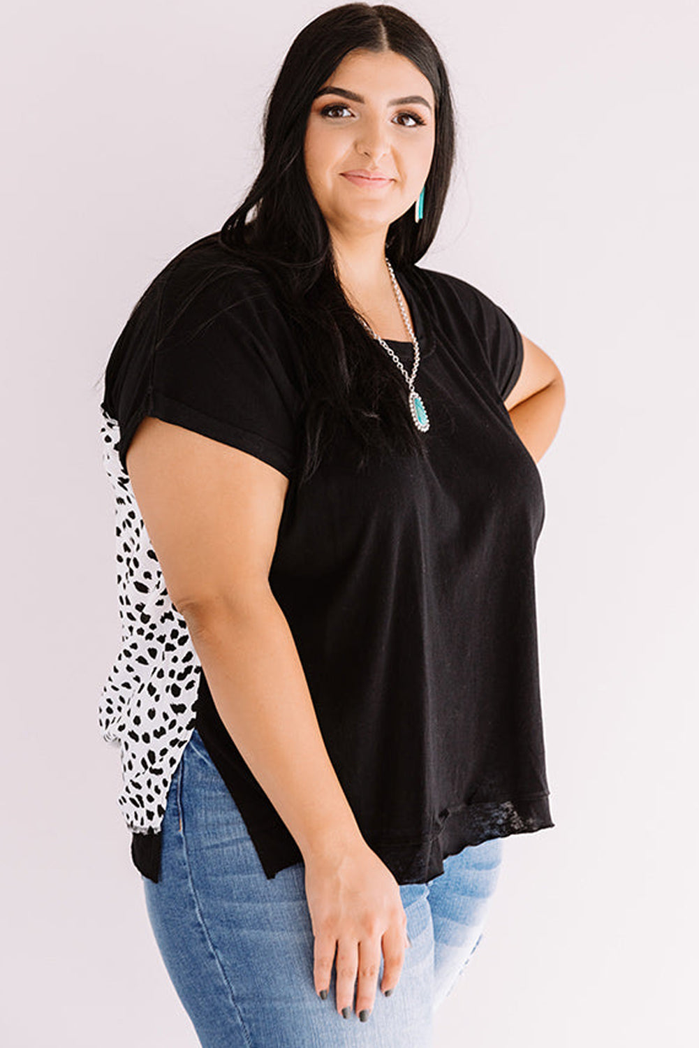 - Black Voluptuous (+) Plus Size Leopard Print Back Roll Up Sleeve T Shirt - womens t-shirt at TFC&H Co.