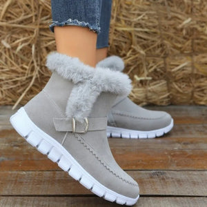 Winter Warm Thickened Solid Color Plush Women's Ankle Boots With Buckle - 4 colors - women's boots at TFC&H Co.