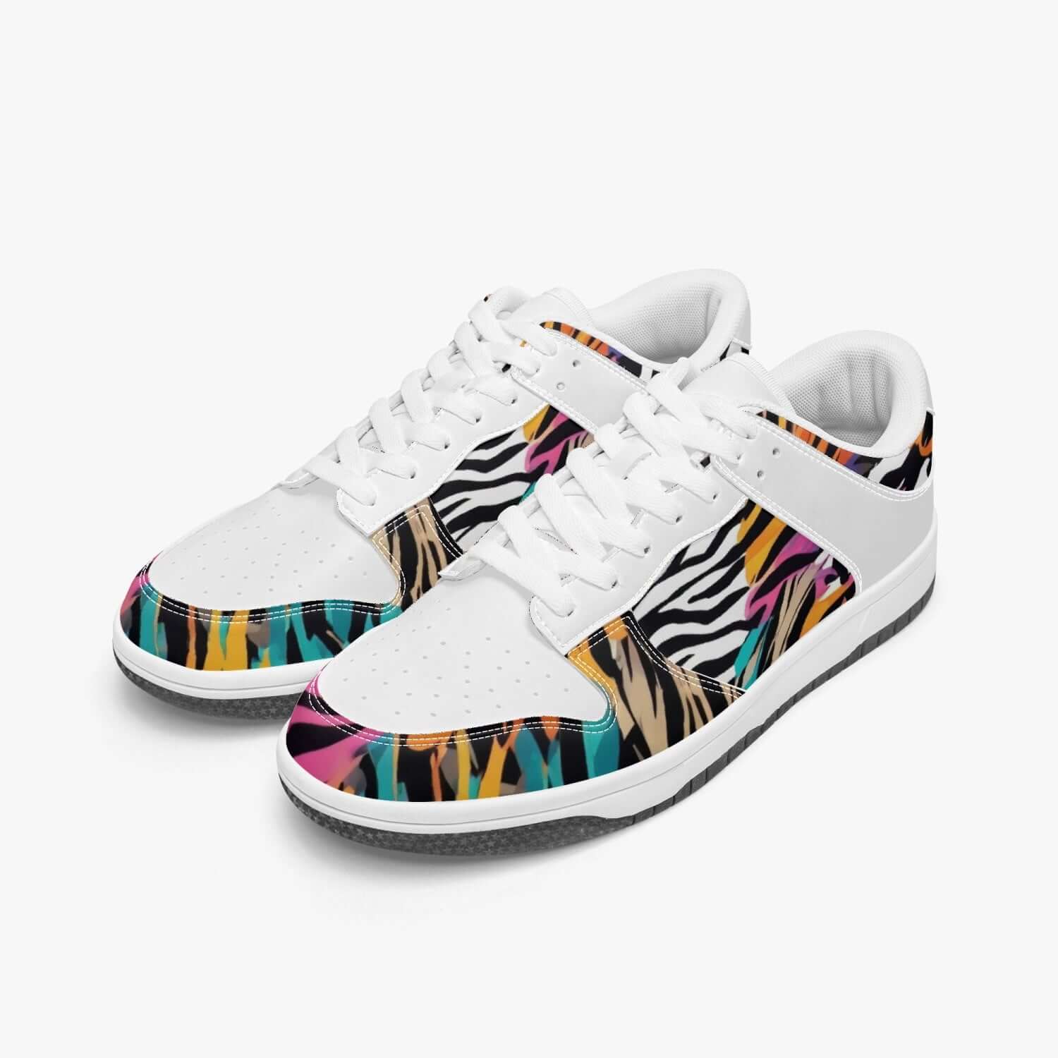 White - Animal Wild Dunk Stylish Low-Top Leather Sneakers - unisex sneakers at TFC&H Co.