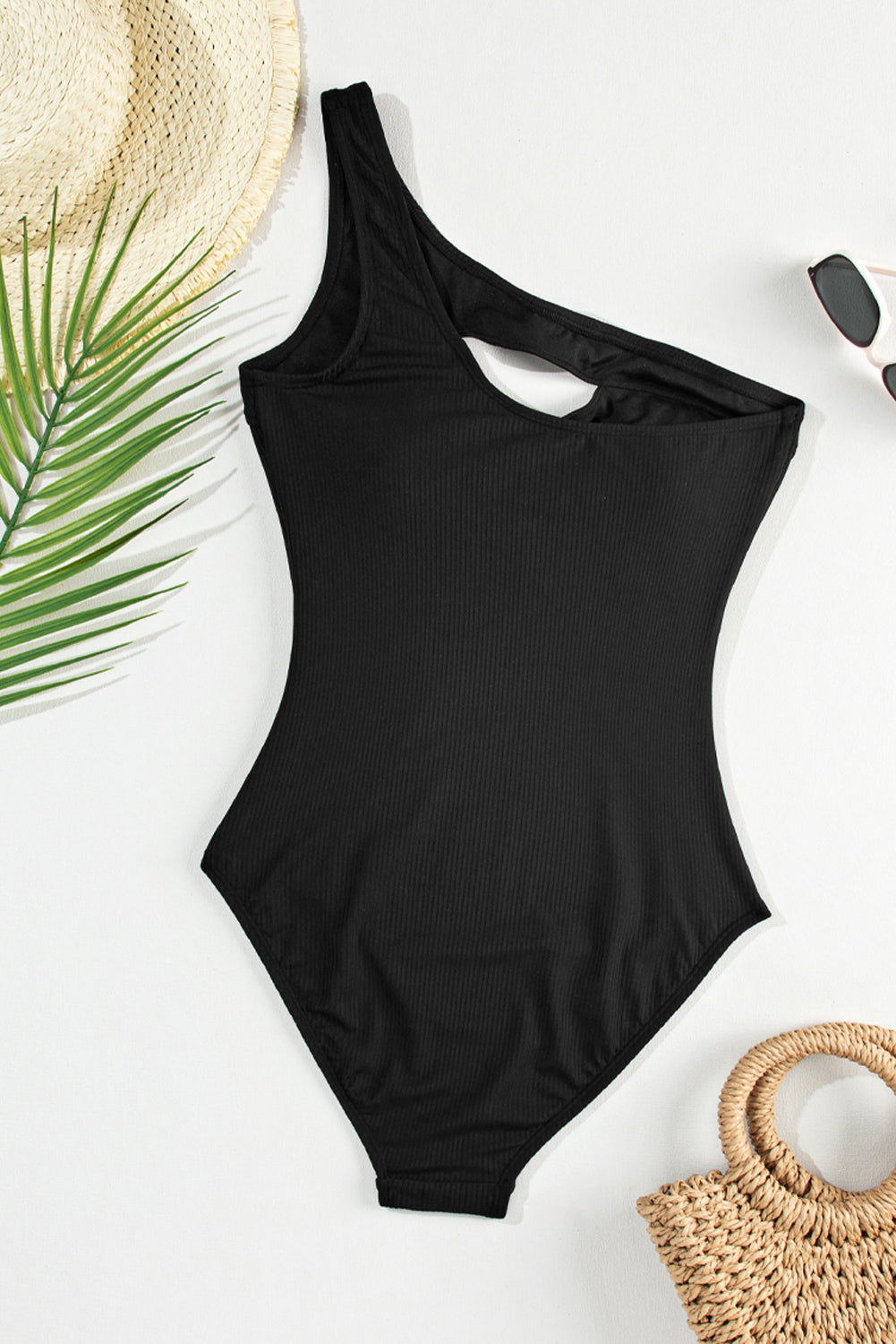 - Black Ribbed One Shoulder Hollowed One Piece Swimsuit - women's one piece swimsuit at TFC&H Co.