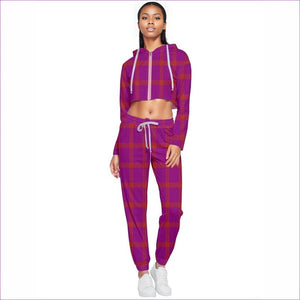 - Perfusion Plaid Cropped Zip Up Lounge Set - womens jogging set at TFC&H Co.
