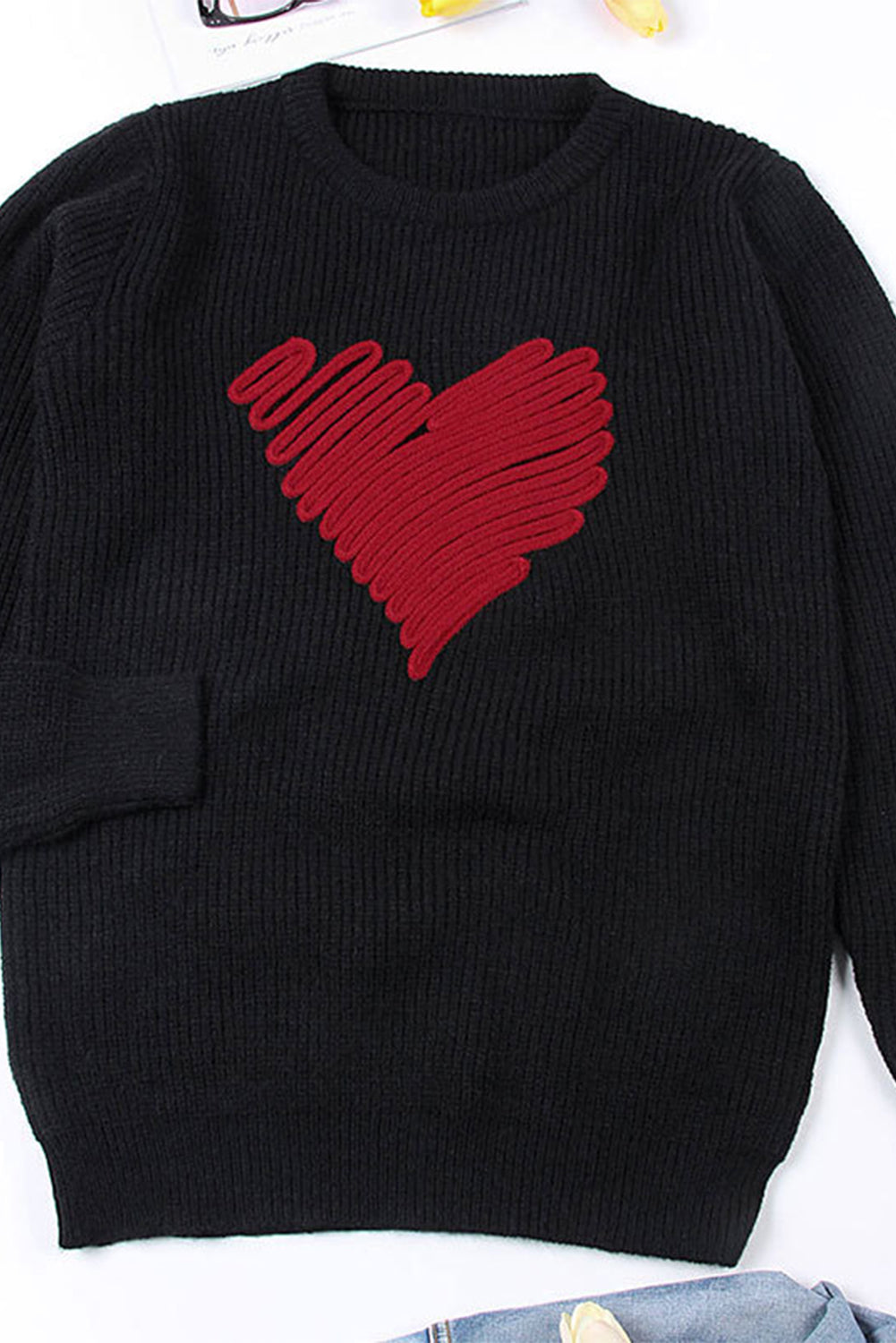 Valentines Heart Sketch Round Neck Sweater - women's sweater at TFC&H Co.