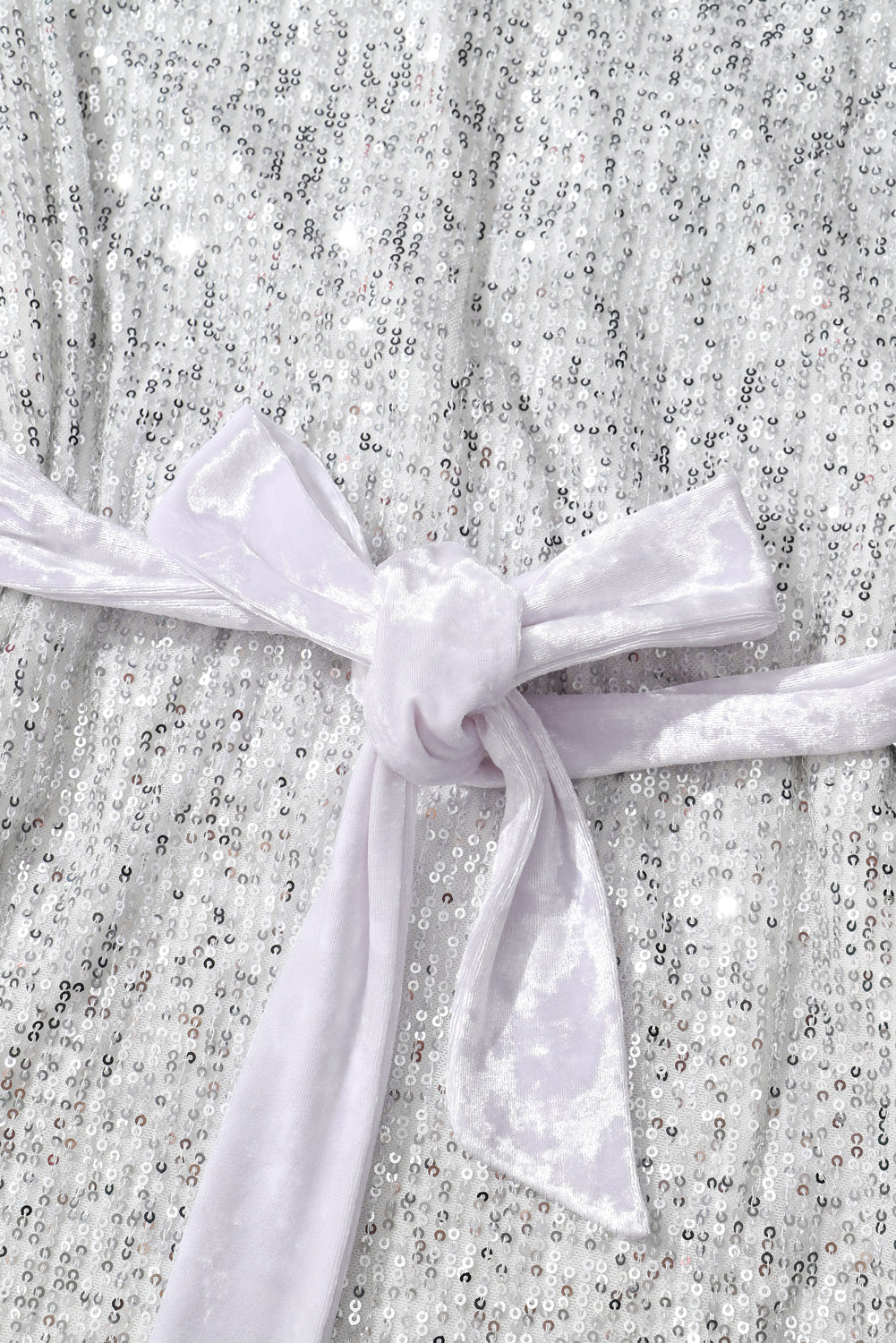 Silvery Sequin Long Sleeve Tie Waist Women's Mini Dress - women's dress at TFC&H Co.