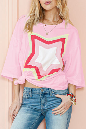 - Star Patched Half Sleeve Oversized Tee - womens t shirt at TFC&H Co.