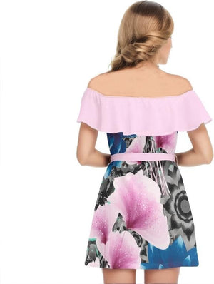 - Floral Realm Womens Off-shoulder Dress With Ruffle - womens dress at TFC&H Co.