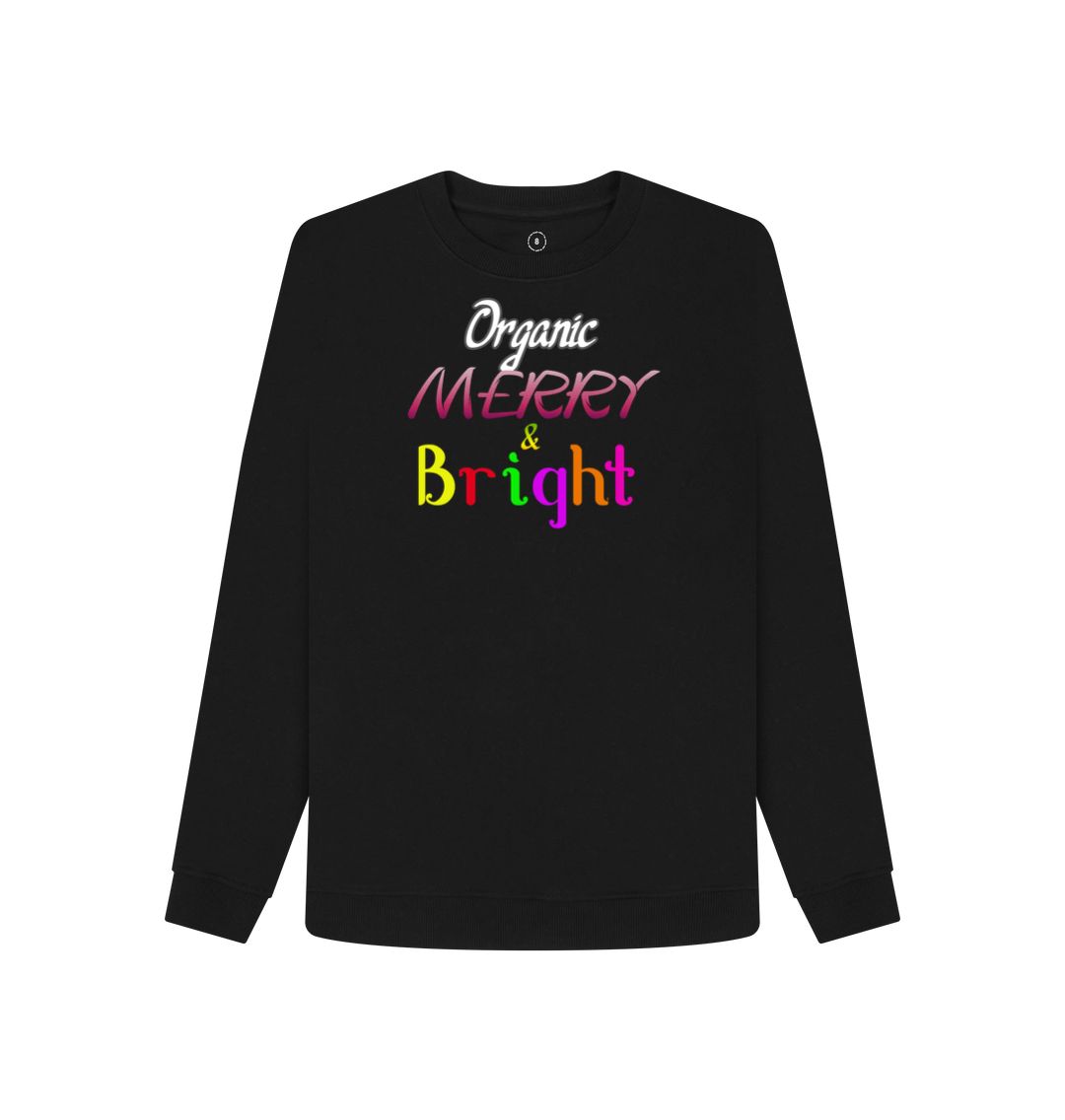 Black Organic Merry & Bright Women's Christmas Remill® Sweater - women's sweater at TFC&H Co.