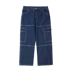 Petal Flag Streetwear Women's Pockets Wide-Legged Straight Cut Denim Jeans (Blue) - women's jeans at TFC&H Co.