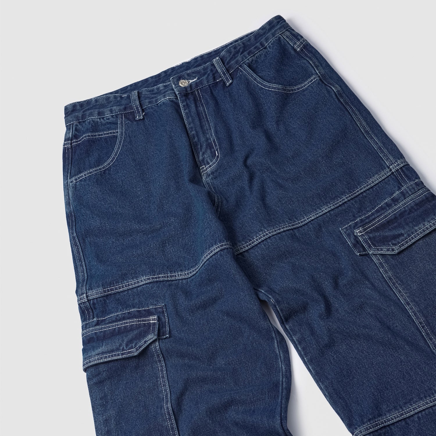 - ClassA1 (Blue)Streetwear Unisex Pockets Wide-Legged Straight Cut Denim Jeans - unisex jeans at TFC&H Co.