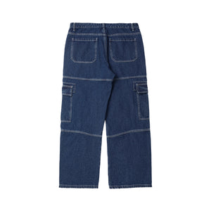Petal Flag Streetwear Women's Pockets Wide-Legged Straight Cut Denim Jeans (Blue) - women's jeans at TFC&H Co.