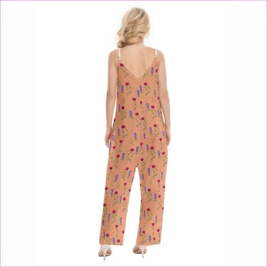 Peach Floral Womens Loose Cami Jumpsuit - women's jumpsuit at TFC&H Co.