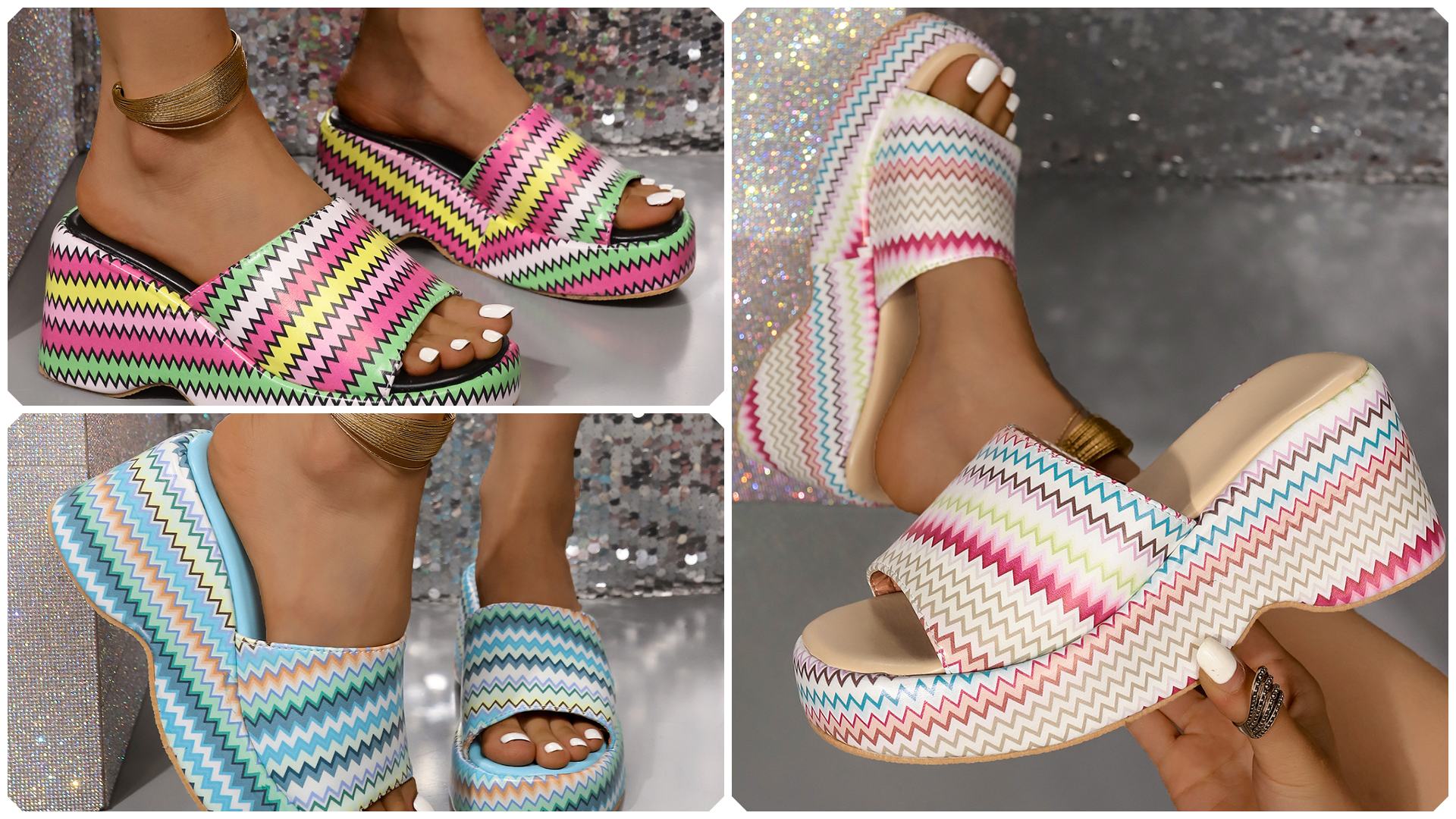 - Fashion Colorful Wave Print Wedges Sandals For Women - womens sandals at TFC&H Co.