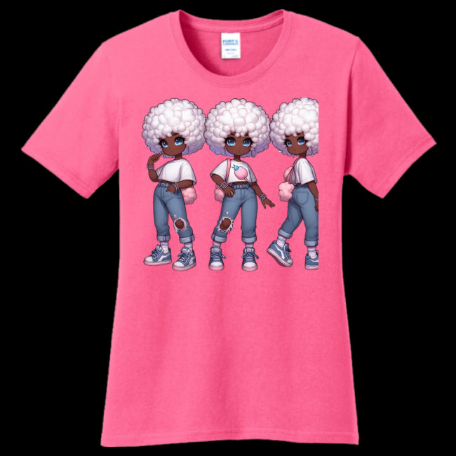 Womens T-Shirt Neon-Pink - Cotton Candy Stylie Teen's T-shirt - Teens T-Shirt at TFC&H Co.