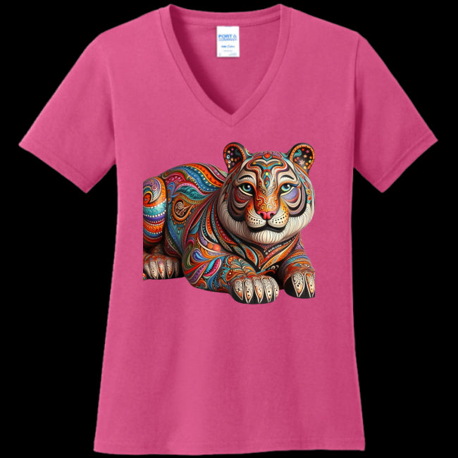 Womens V-Neck Neon-Pink - Paisley Tiger Women's V-Neck Tee - womens tee at TFC&H Co.