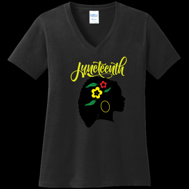 WOMENS V-NECK BLACK - Silhouette of Life Women's Juneteenth V-Neck T-shirt - Ships from The US - womens t-shirt at TFC&H Co.