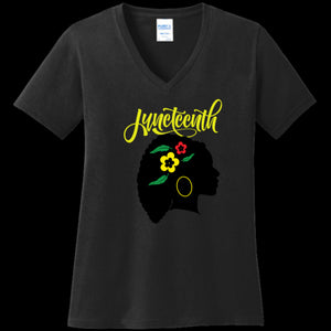 WOMENS V-NECK BLACK - Silhouette of Life Women's Juneteenth V-Neck T-shirt - Ships from The US - womens t-shirt at TFC&H Co.