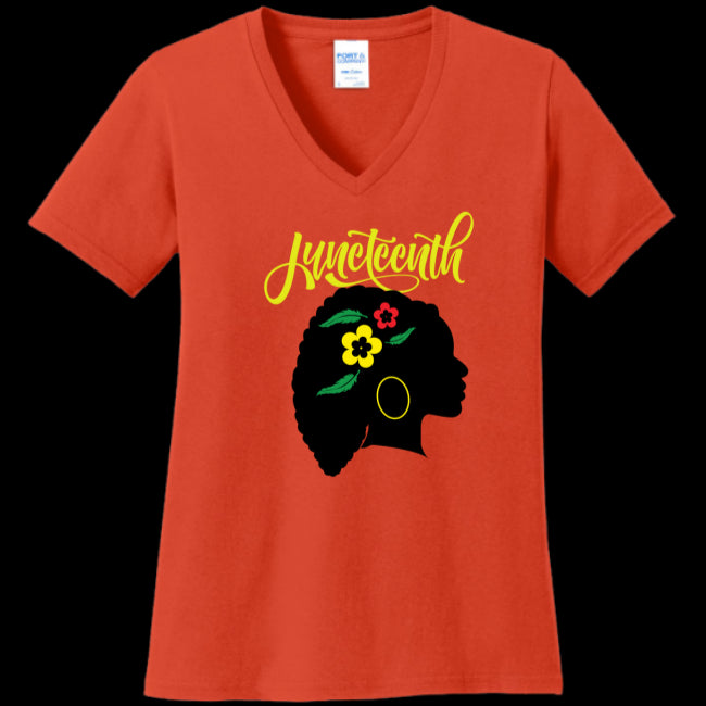 WOMENS V-NECK ORANGE - Silhouette of Life Women's Juneteenth V-Neck T-shirt - Ships from The US - womens t-shirt at TFC&H Co.