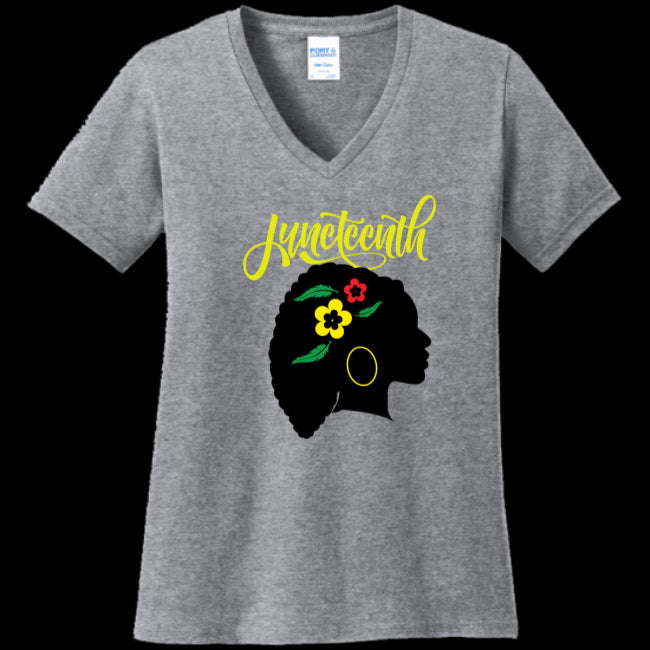 WOMENS V-NECK ATHLETIC-HEATHER - Silhouette of Life Women's Juneteenth V-Neck T-shirt - Ships from The US - womens t-shirt at TFC&H Co.