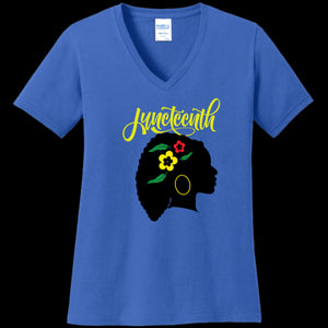 WOMENS V-NECK ROYAL-BLUE - Silhouette of Life Women's Juneteenth V-Neck T-shirt - Ships from The US - womens t-shirt at TFC&H Co.