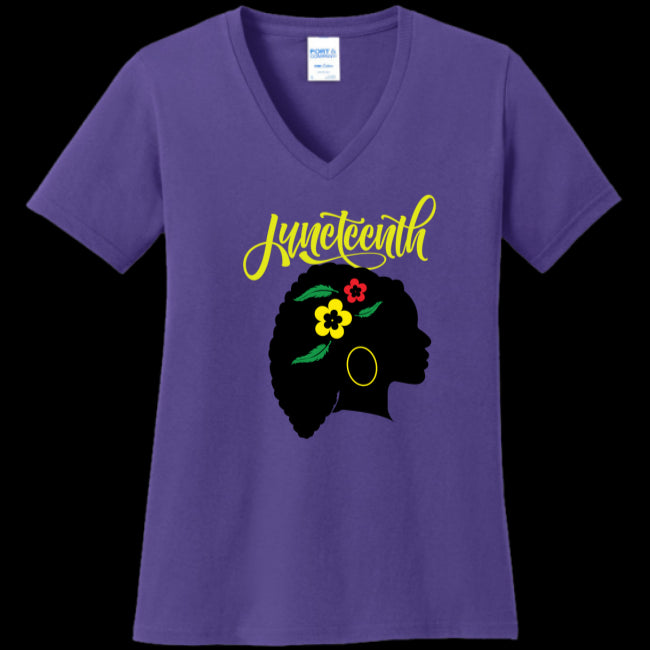 WOMENS V-NECK PURPLE - Silhouette of Life Women's Juneteenth V-Neck T-shirt - Ships from The US - womens t-shirt at TFC&H Co.