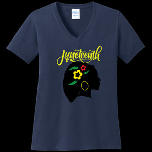 WOMENS V-NECK NAVY - Silhouette of Life Women's Juneteenth V-Neck T-shirt - Ships from The US - womens t-shirt at TFC&H Co.