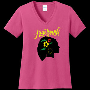 WOMENS V-NECK NEON-PINK - Silhouette of Life Women's Juneteenth V-Neck T-shirt - Ships from The US - womens t-shirt at TFC&H Co.