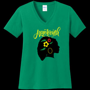 WOMENS V-NECK KELLY - Silhouette of Life Women's Juneteenth V-Neck T-shirt - Ships from The US - womens t-shirt at TFC&H Co.