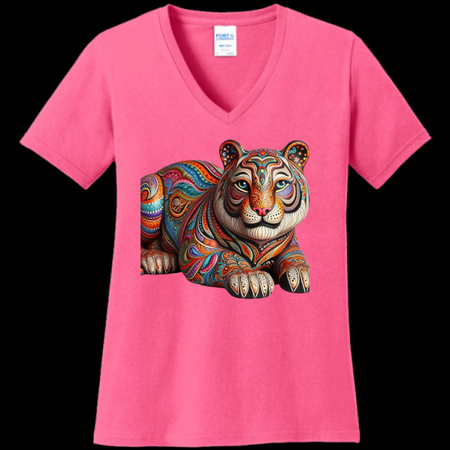 Womens V-Neck Sangria - Paisley Tiger Women's V-Neck Tee - womens tee at TFC&H Co.