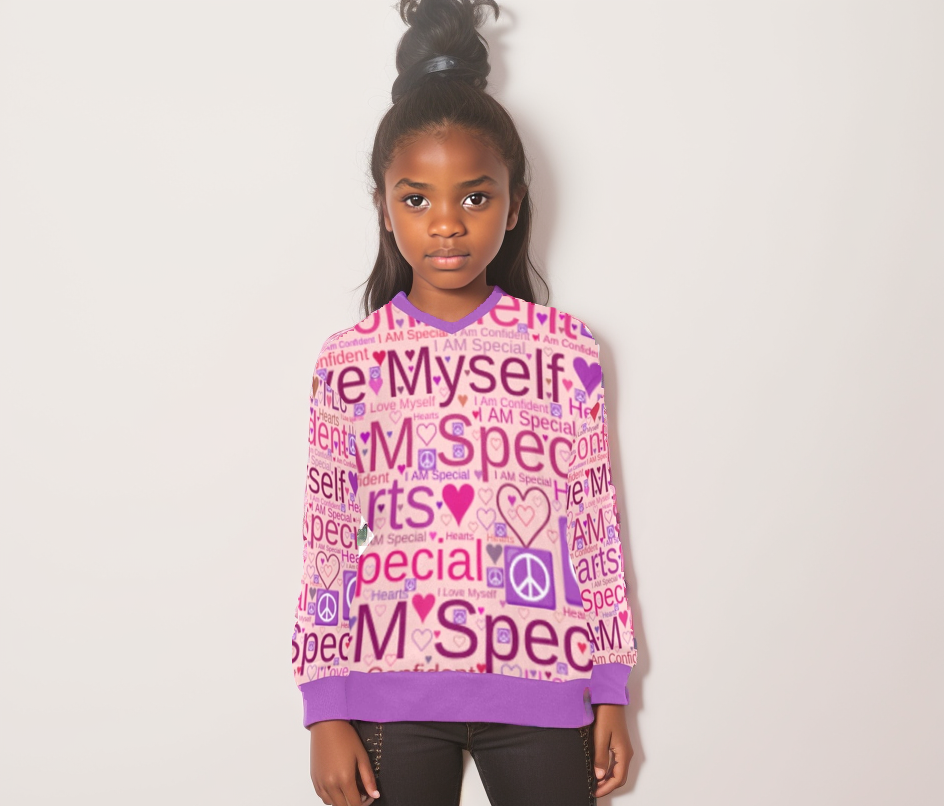Purple Hem/Cuff - Speak-Over Girls' V-Neck Sweater - 2 options - kids sweater at TFC&H Co.