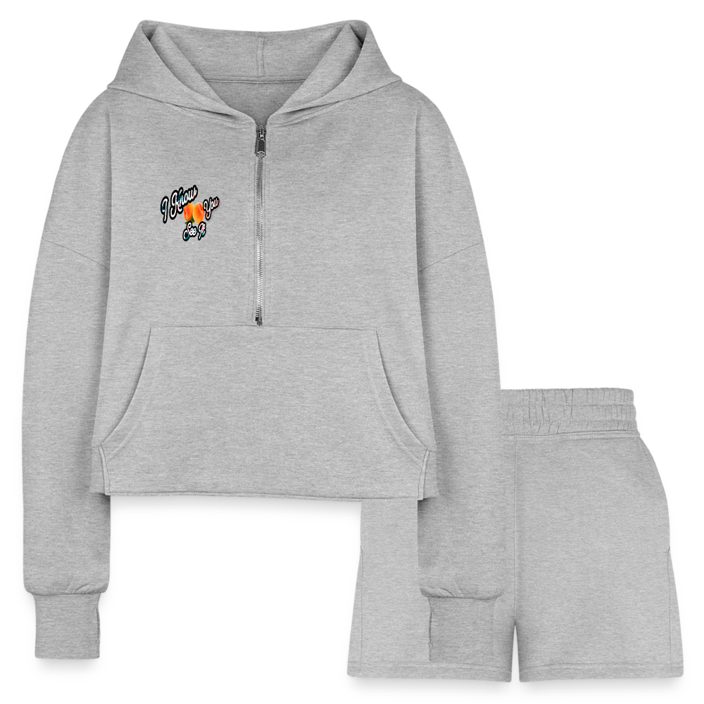 heather gray - I Know You See It Women’s Cropped Hoodie & Jogger Short Outfit Set - Women’s Cropped Hoodie & Jogger Short Set at TFC&H Co.