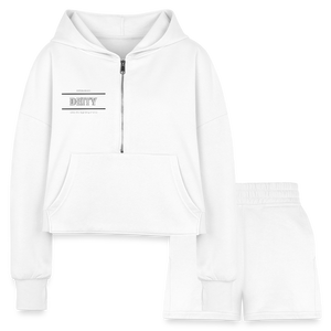 white Deity Women’s Cropped Hoodie & Jogger Short Outfit Set - Women’s Cropped Hoodie & Jogger Short Set at TFC&H Co.