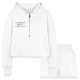 white - Deity Women’s Cropped Hoodie & Jogger Short Outfit Set - Women’s Cropped Hoodie & Jogger Short Set at TFC&H Co.
