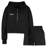 black Deity Women’s Cropped Hoodie & Jogger Short Outfit Set - Women’s Cropped Hoodie & Jogger Short Set at TFC&H Co.