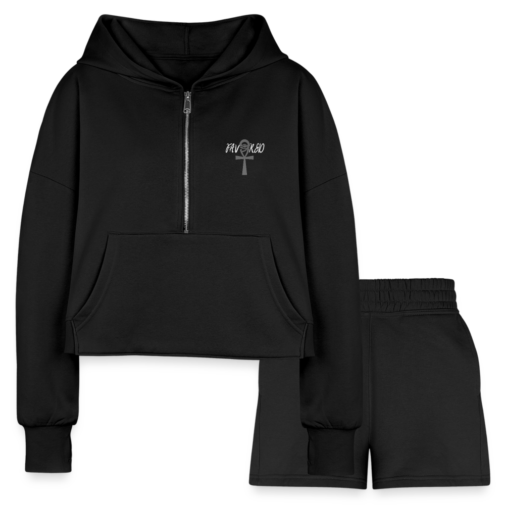 black Favored Women’s Cropped Hoodie & Jogger Short Outfit Set - Women’s Cropped Hoodie & Jogger Short Set at TFC&H Co.