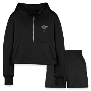 black - Favored Women’s Cropped Hoodie & Jogger Short Outfit Set - Women’s Cropped Hoodie & Jogger Short Set at TFC&H Co.
